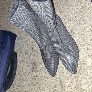 Sparkling Silver Pointed-Toe Boots